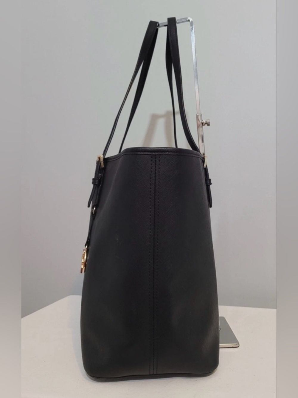 Michael Kors Jet Set Travel Black Saffiano Leather Tote with Gold Accent - Picture 5 of 16